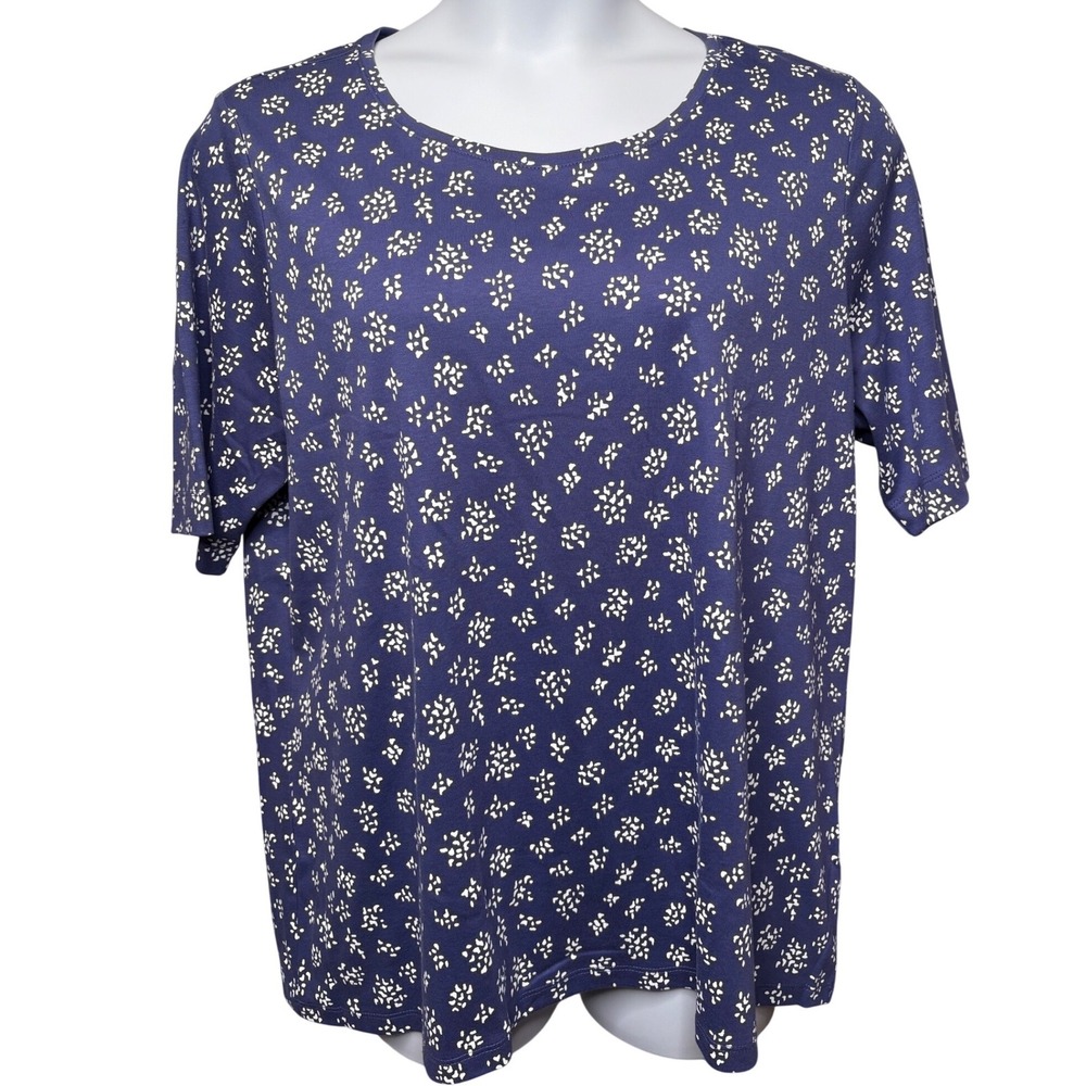 NWT L.L.BEAN Womens Blue Floral T-Shirt 2X Crew Neck Cottagecore Casual Preppy